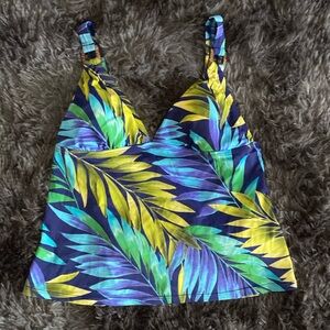 Islander tropical palm leaves print navy swim top